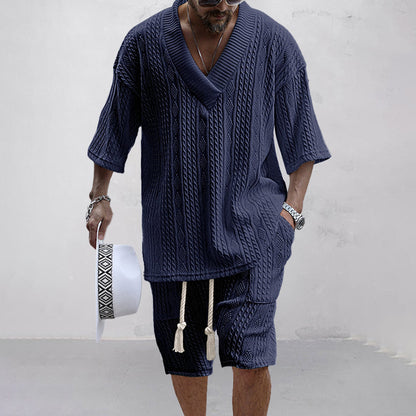Homme Ensemble Coordonné Col V et Short avec Cordon