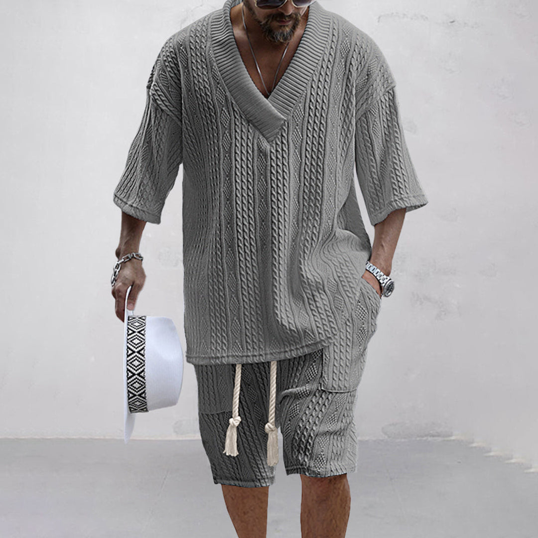 Homme Ensemble Coordonné Col V et Short avec Cordon