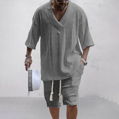 Homme Ensemble Coordonné Col V et Short avec Cordon