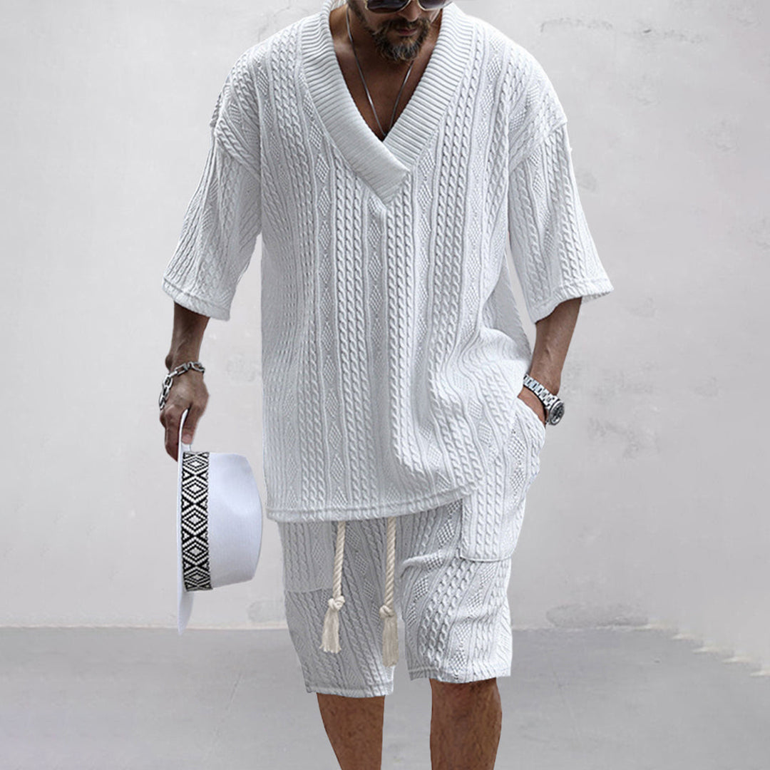 Homme Ensemble Coordonné Col V et Short avec Cordon