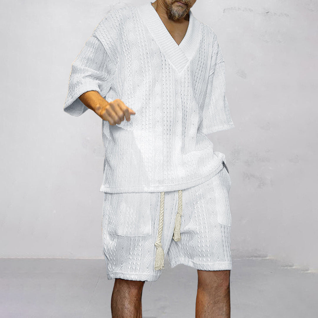 Homme Ensemble Coordonné Col V et Short avec Cordon