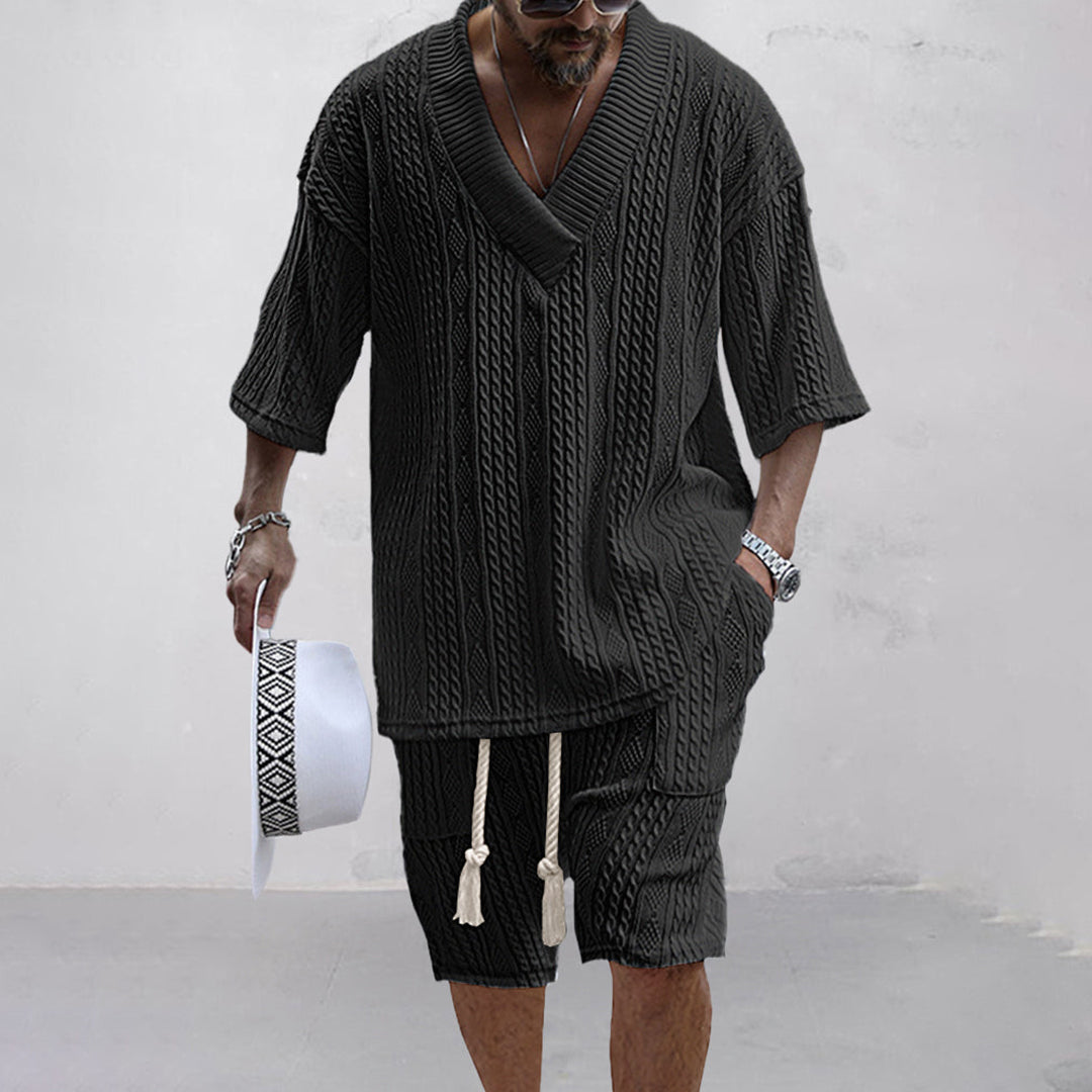 Homme Ensemble Coordonné Col V et Short avec Cordon