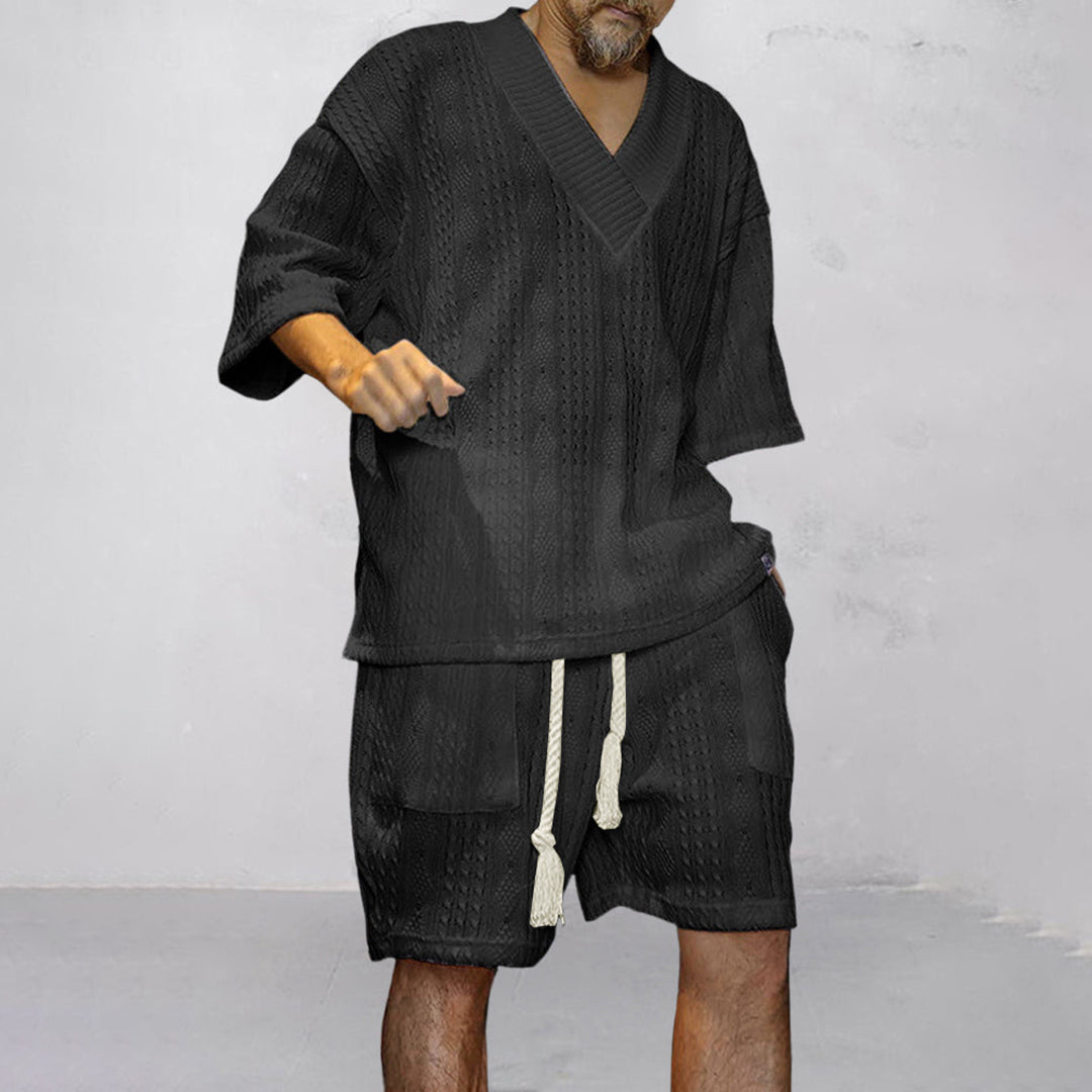 Homme Ensemble Coordonné Col V et Short avec Cordon