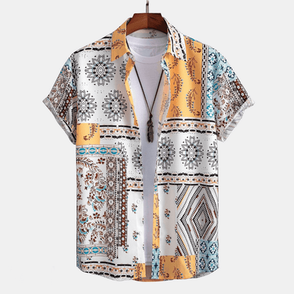 Men's Two-Piece Set Short Sleeve Patchwork Print Shirt and Shorts - 3