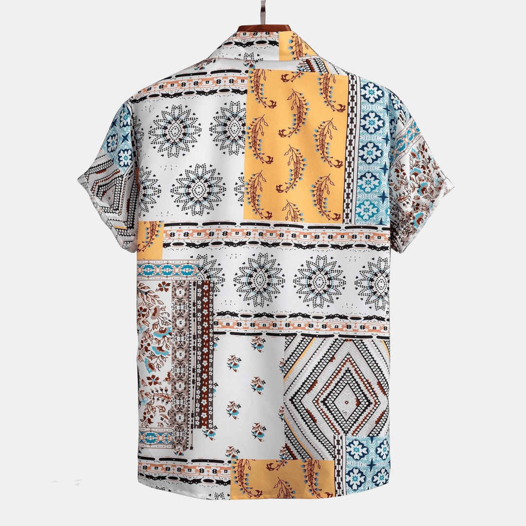 Homme Ensemble Deux Pièces Chemise Manches Courtes à Imprimé Patchwork et Short