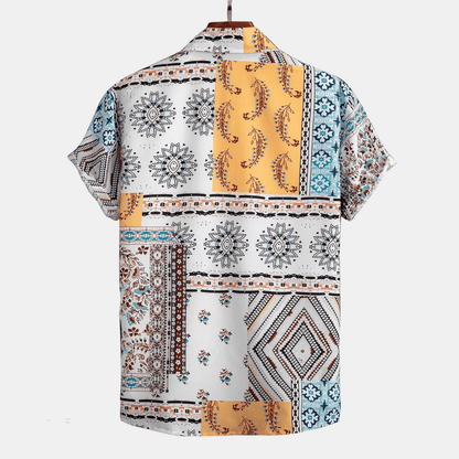 Men's Two-Piece Set Short Sleeve Patchwork Print Shirt and Shorts - 4