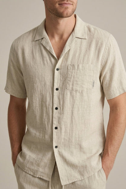 Homme Ensemble Deux Pièces Chemise Manches Courtes et Pantalon Droit Col Chemisier