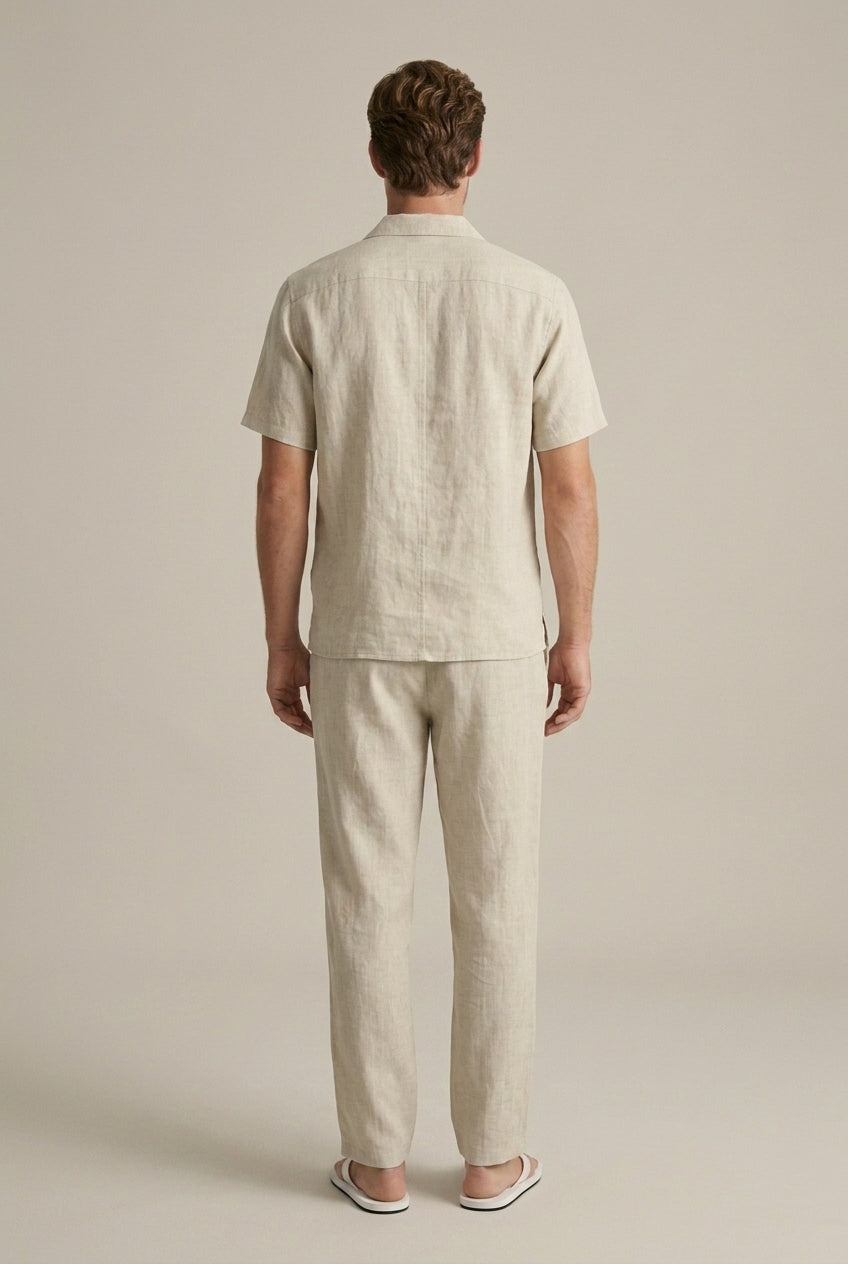 Homme Ensemble Deux Pièces Chemise Manches Courtes et Pantalon Droit Col Chemisier