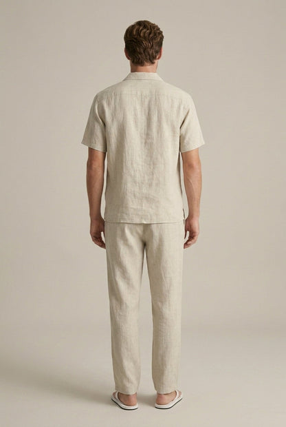 Homme Ensemble Deux Pièces Chemise Manches Courtes et Pantalon Droit Col Chemisier