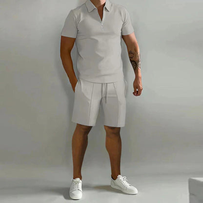 Homme Ensemble Polo Manches Courtes et Short avec Col Zippé