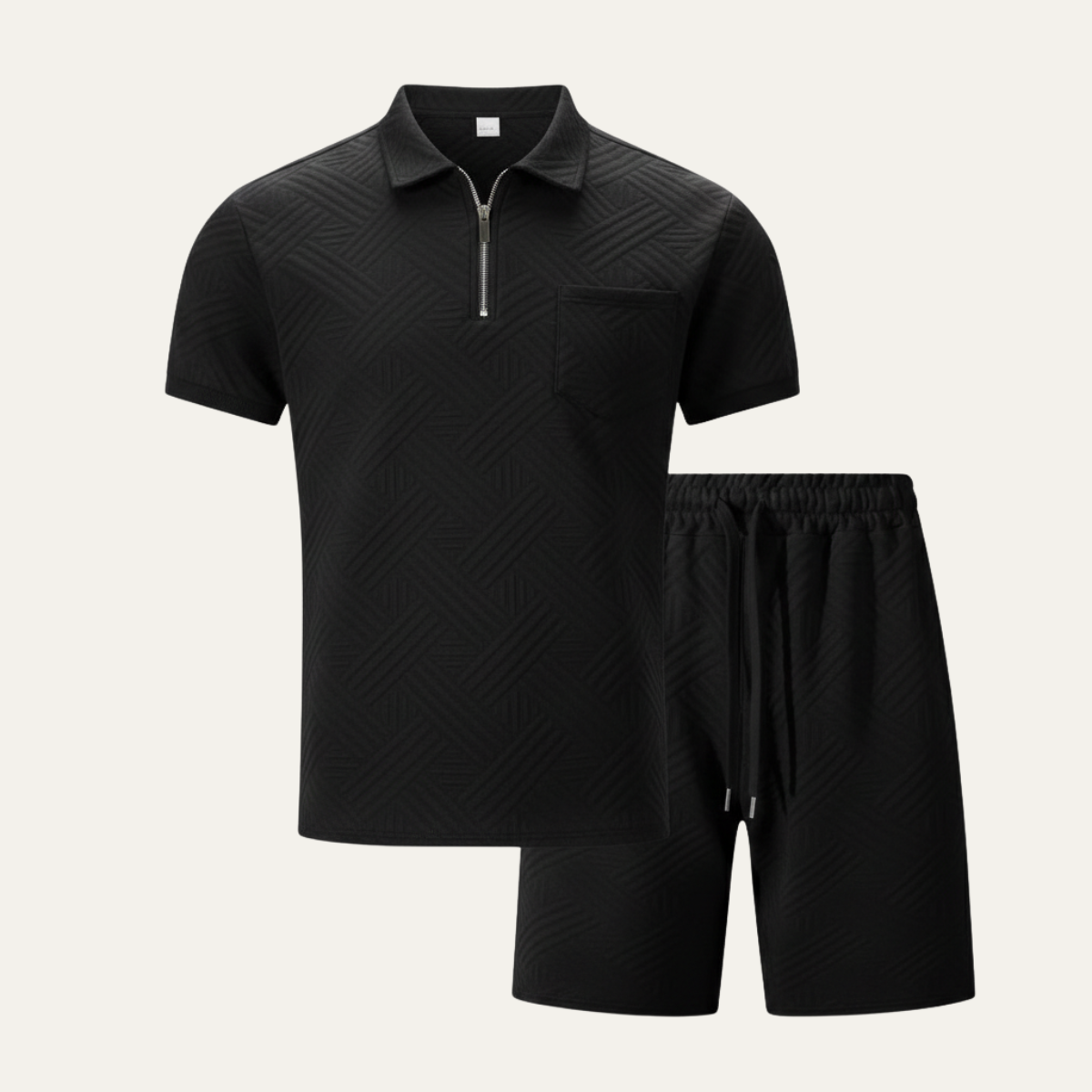 Homme Ensemble Polo Manches Courtes et Short avec Motif Jacquard
