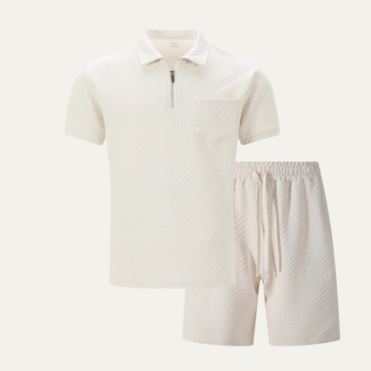 Homme Ensemble Polo Manches Courtes et Short avec Motif Jacquard