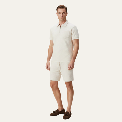 Homme Ensemble Polo Manches Courtes et Short avec Motif Jacquard