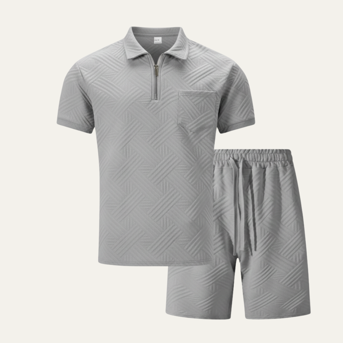 Homme Ensemble Polo Manches Courtes et Short avec Motif Jacquard