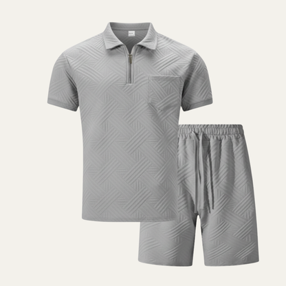 Homme Ensemble Polo Manches Courtes et Short avec Motif Jacquard