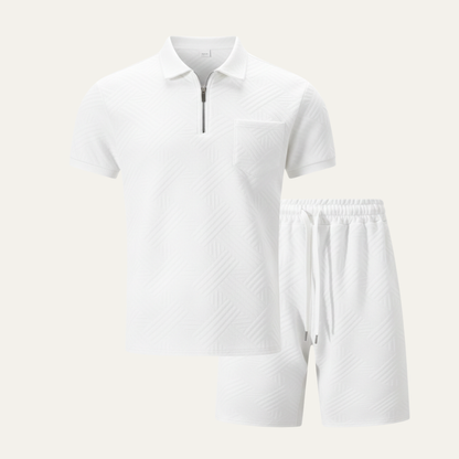 Homme Ensemble Polo Manches Courtes et Short avec Motif Jacquard