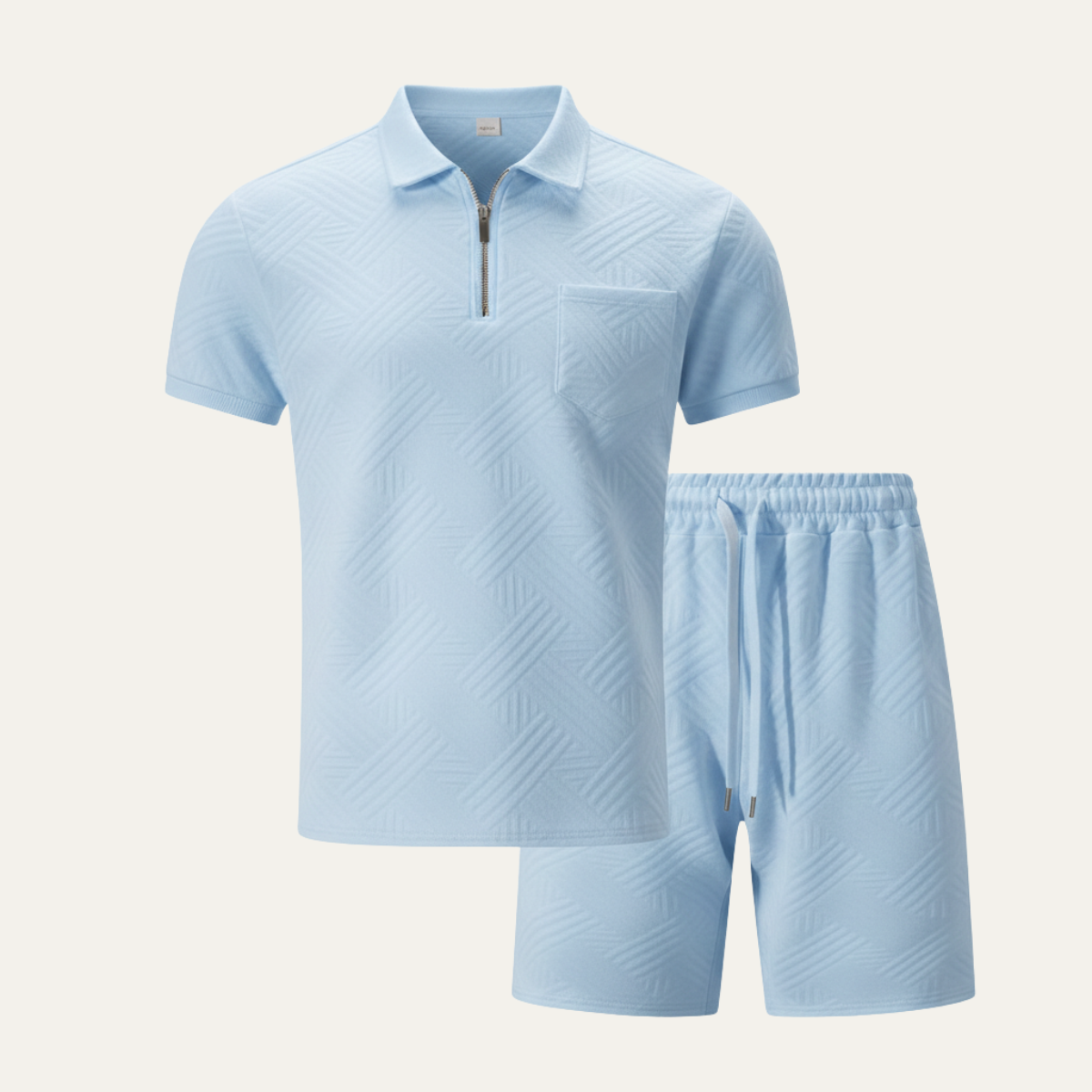 Homme Ensemble Polo Manches Courtes et Short avec Motif Jacquard