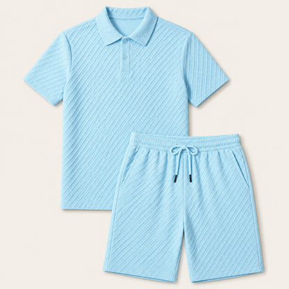 Homme Ensemble Polo Manches Courtes et Short avec Motif Texturé