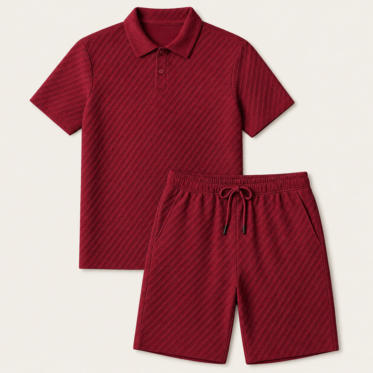 Homme Ensemble Polo Manches Courtes et Short avec Motif Texturé