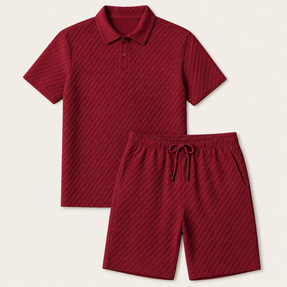 Homme Ensemble Polo Manches Courtes et Short avec Motif Texturé
