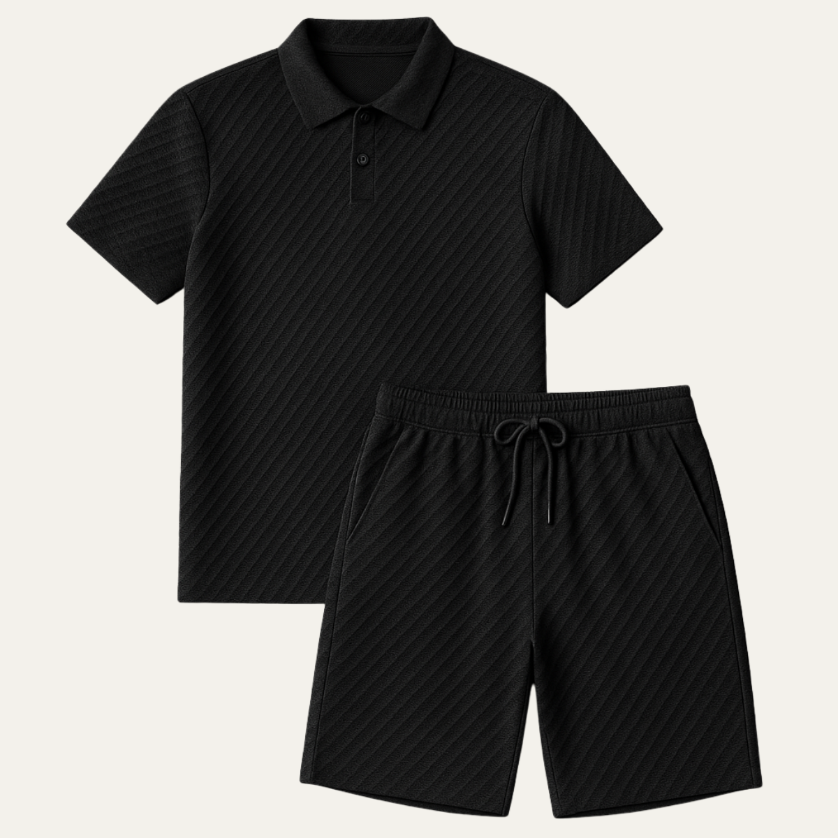 Homme Ensemble Polo Manches Courtes et Short avec Motif Texturé