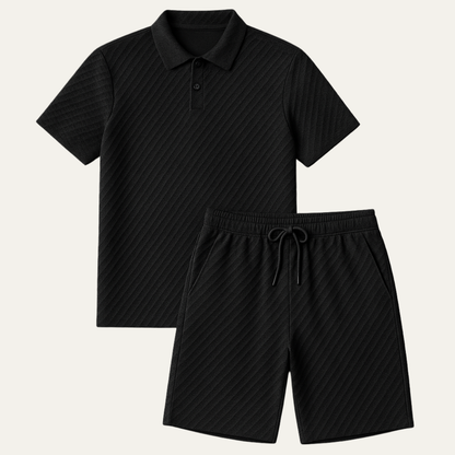 Homme Ensemble Polo Manches Courtes et Short avec Motif Texturé