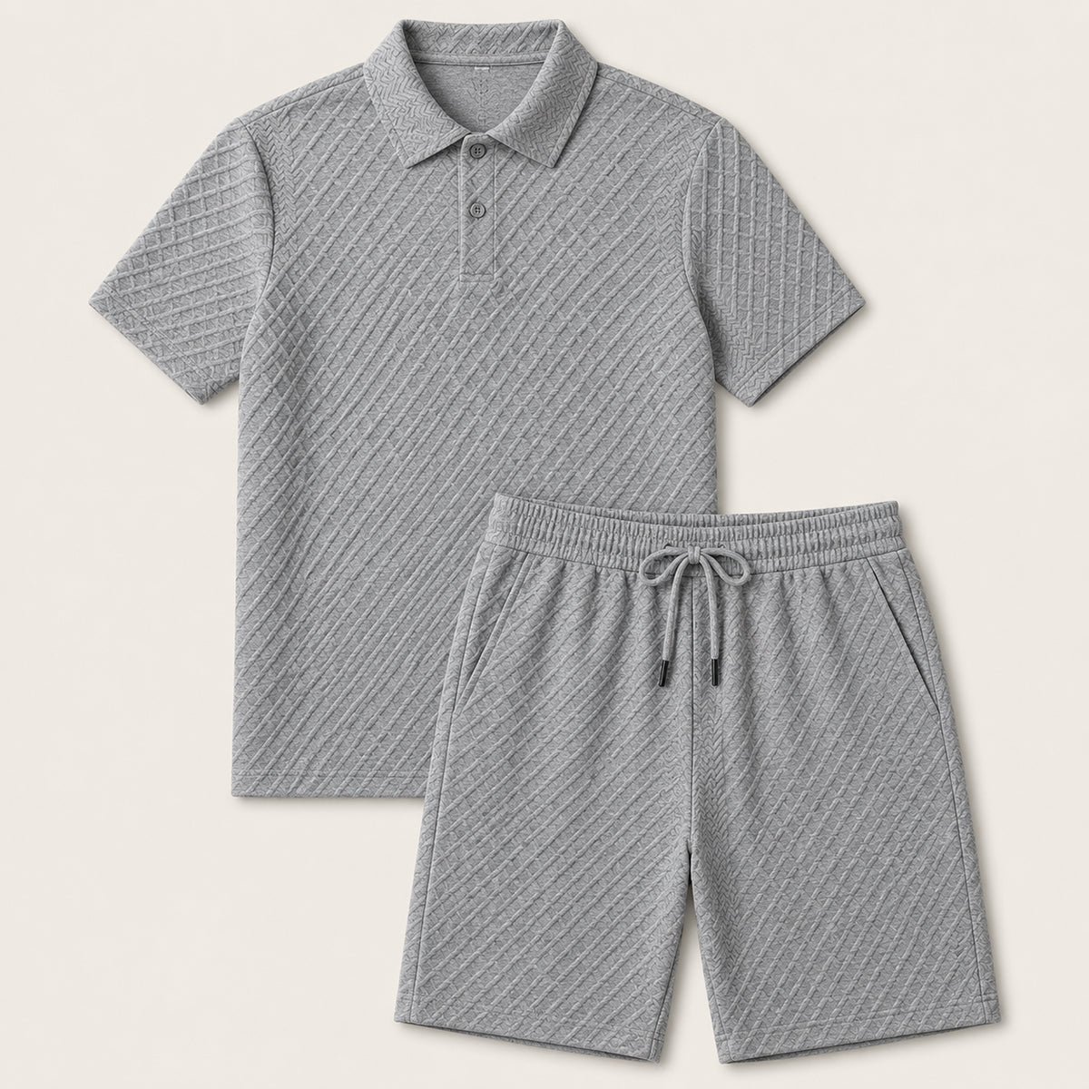 Homme Ensemble Polo Manches Courtes et Short avec Motif Texturé
