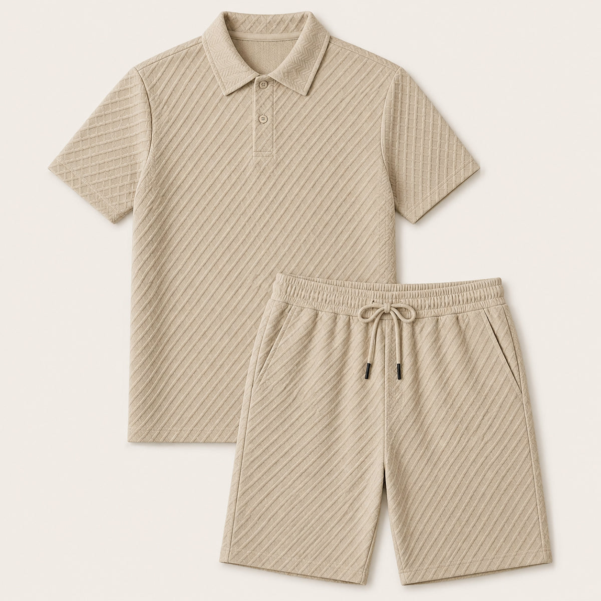 Homme Ensemble Polo Manches Courtes et Short avec Motif Texturé