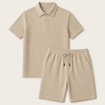 Homme Ensemble Polo Manches Courtes et Short avec Motif Texturé
