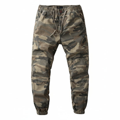 Homme Pantalon Cargo Camouflage avec Ceinture Élastique et Chevilles Resserrées