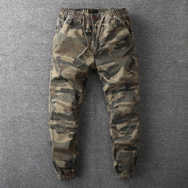 Homme Pantalon Cargo Camouflage avec Ceinture Élastique et Chevilles Resserrées