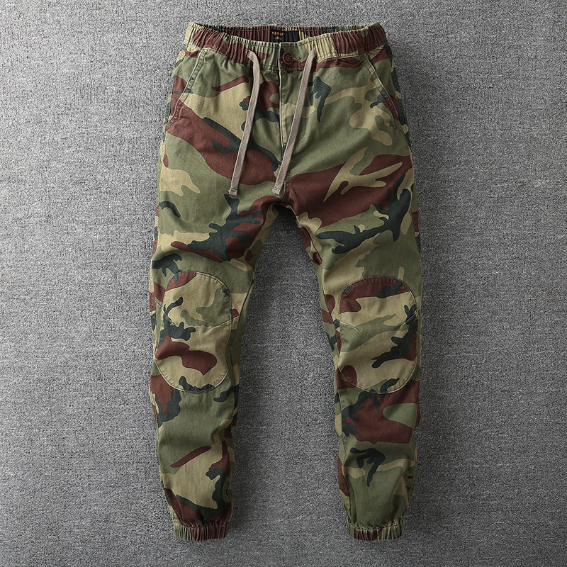 Homme Pantalon Cargo Camouflage avec Ceinture Élastique et Chevilles Resserrées