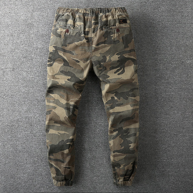 Homme Pantalon Cargo Camouflage avec Ceinture Élastique et Chevilles Resserrées