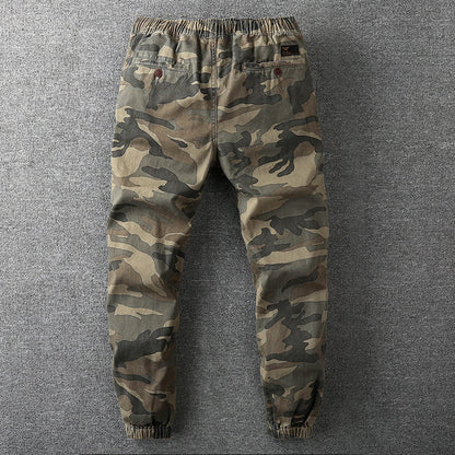Homme Pantalon Cargo Camouflage avec Ceinture Élastique et Chevilles Resserrées