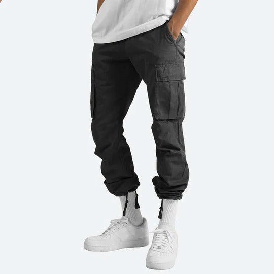 Homme Pantalon Cargo Straight avec Poches Multiples et Taille Élastique