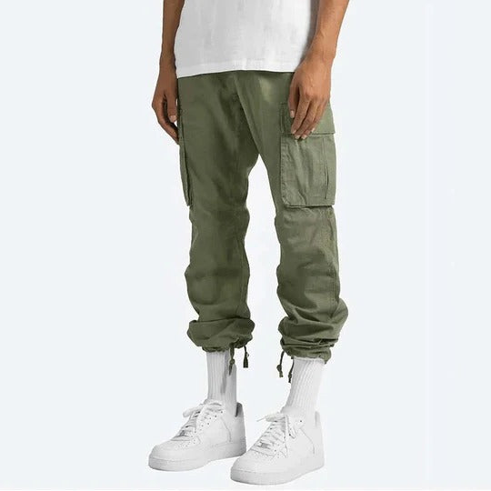 Homme Pantalon Cargo Straight avec Poches Multiples et Taille Élastique