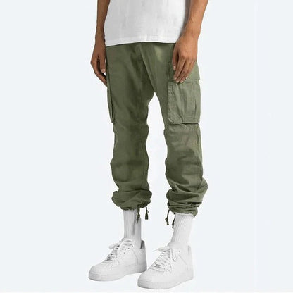 Homme Pantalon Cargo Straight avec Poches Multiples et Taille Élastique