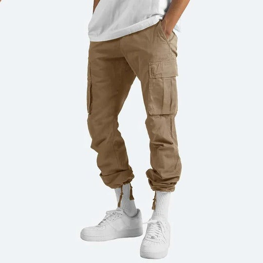 Homme Pantalon Cargo Straight avec Poches Multiples et Taille Élastique