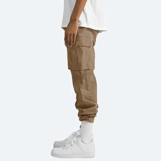 Homme Pantalon Cargo Straight avec Poches Multiples et Taille Élastique