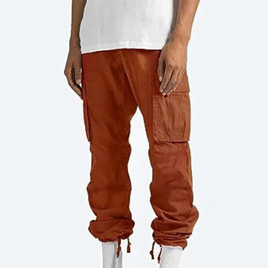 Homme Pantalon Cargo Straight avec Poches Multiples et Taille Élastique