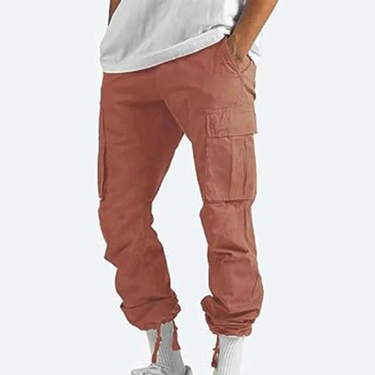 Homme Pantalon Cargo Straight avec Poches Multiples et Taille Élastique