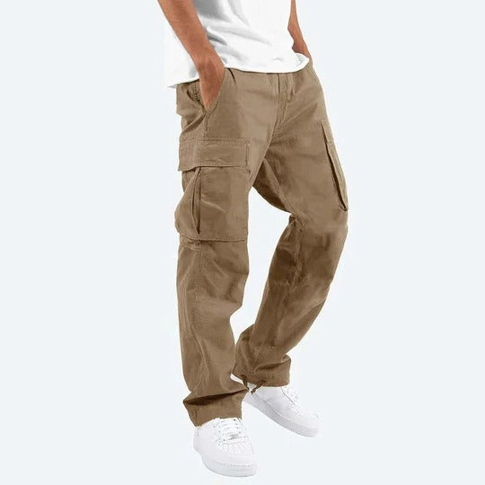 Homme Pantalon Cargo Straight avec Poches Multiples et Taille Élastique
