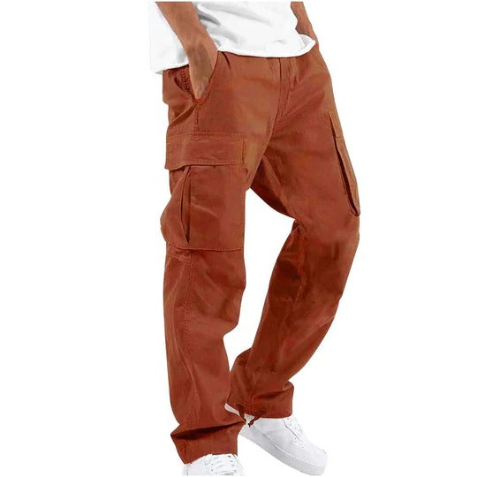 Homme Pantalon Cargo Straight avec Poches Multiples et Taille Élastique