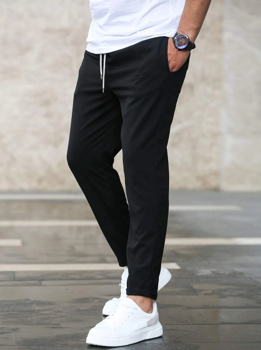 Homme Pantalon Chino Slim avec Cordon de Serrage et Poches Latérales