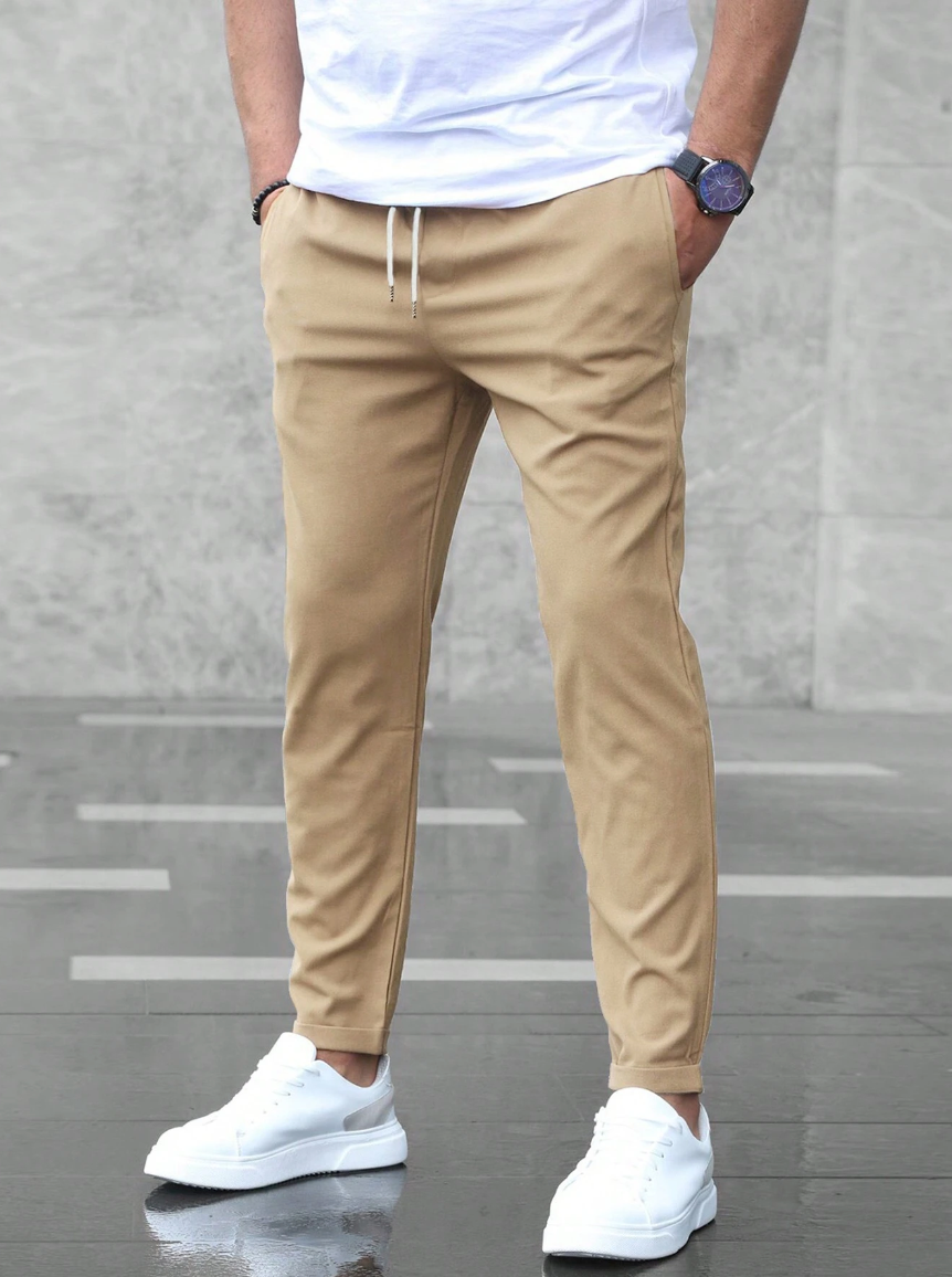 Homme Pantalon Chino Slim avec Cordon de Serrage et Poches Latérales