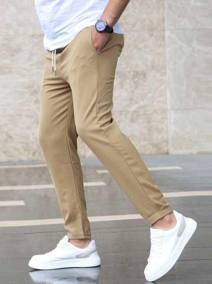 Homme Pantalon Chino Slim avec Cordon de Serrage et Poches Latérales