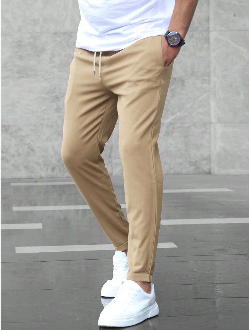 Homme Pantalon Chino Slim avec Cordon de Serrage et Poches Latérales