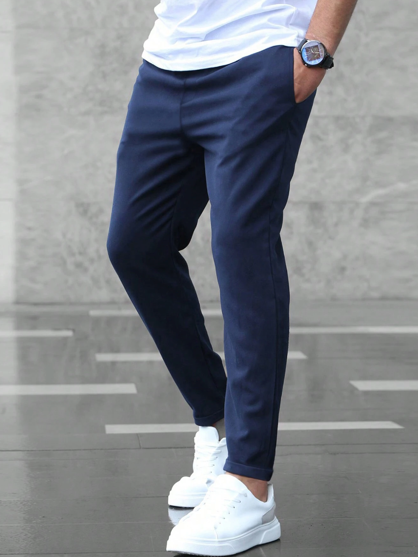 Homme Pantalon Chino Slim avec Cordon de Serrage et Poches Latérales