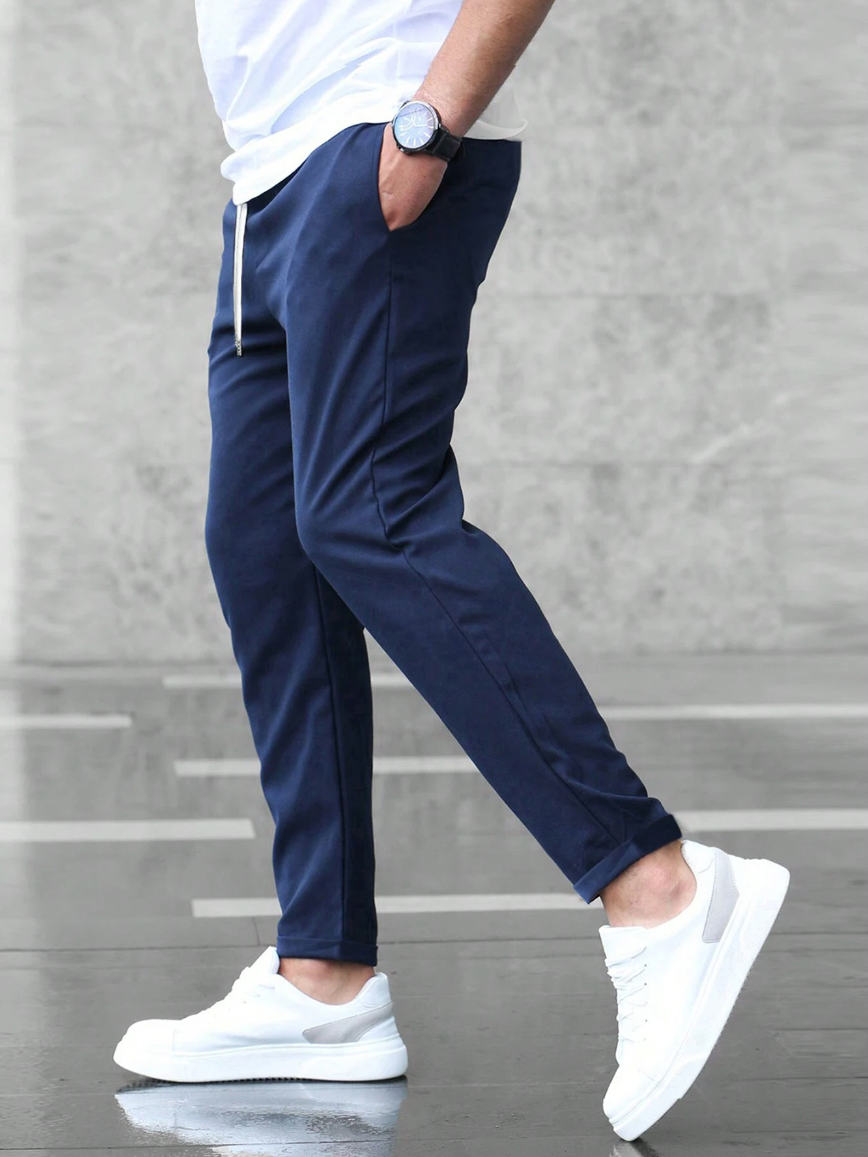 Homme Pantalon Chino Slim avec Cordon de Serrage et Poches Latérales