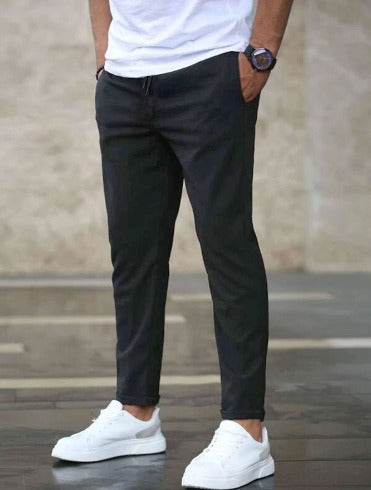 Homme Pantalon Chino Slim avec Cordon de Serrage et Poches Latérales